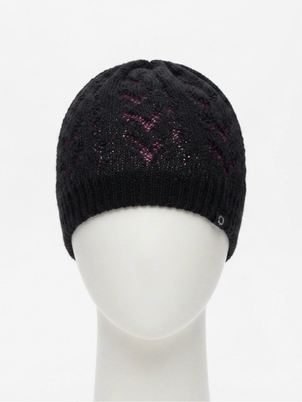 Black Knit Beanie Hat with Subtle Purple Accent